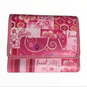Fossil Pink Patchwork Trifold Small Leather Wallet